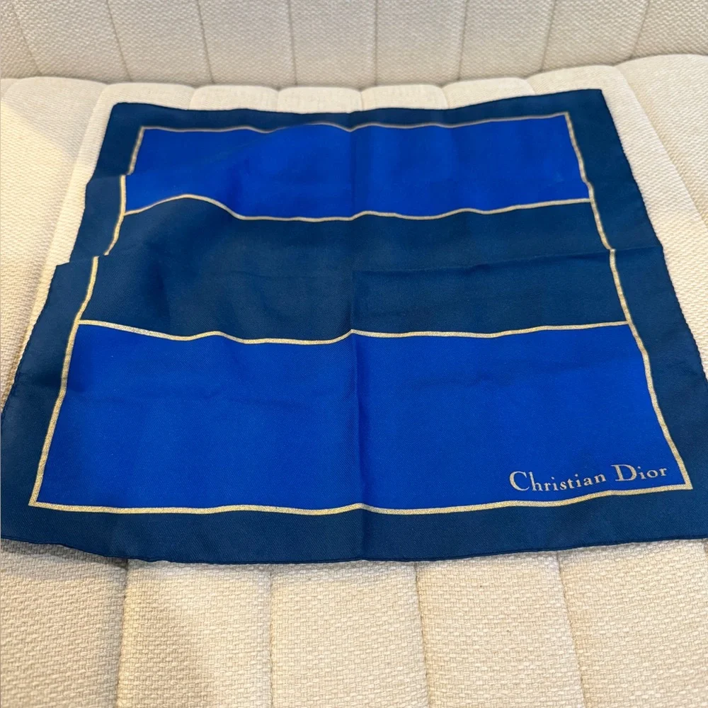 Christian Dior Polyester Women’s Scarf HANDKERCHIEF Navy Blue & Gold Stripes
